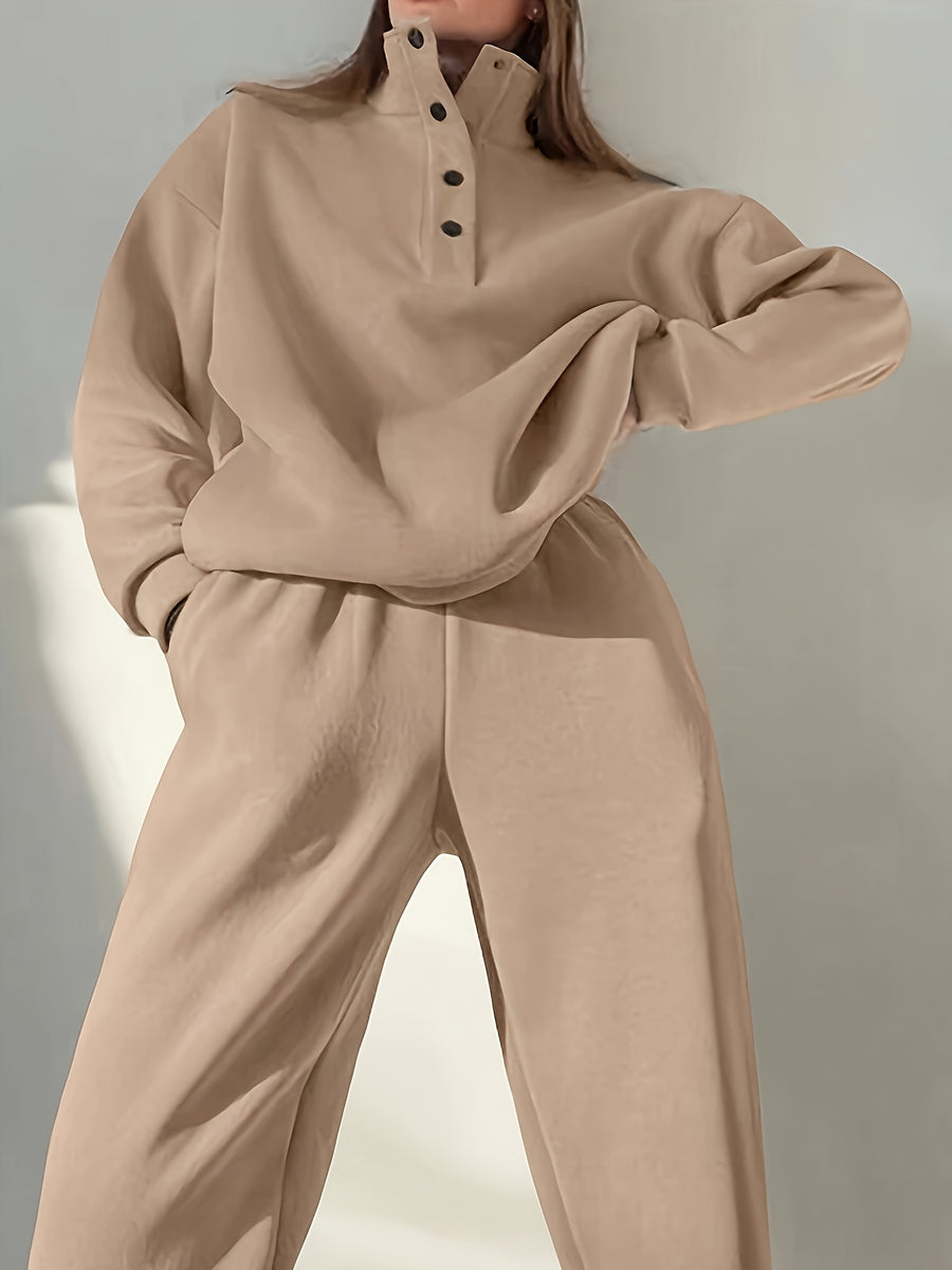 European and American Women's fashion ladies' body builders casual red suit s casual pure color loose waist, a versatile loose suit 2025 - Khaki