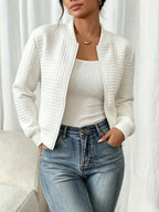 Easy Temperament Checkered Embossed Jacket, Casual All-Match Commute Loose Short Stand-Up Collar Coat Women'S - White