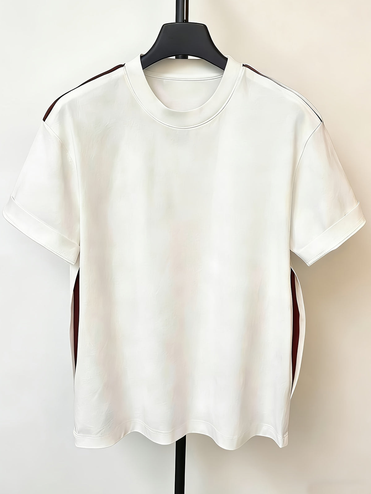Men's Casual T-Shirt, New Summer Style, In-Stock Men's Fashion Structural Patchwork Design, Round Neck Simple Short Sleeve T-Shirt, High-End Versatile Top - White