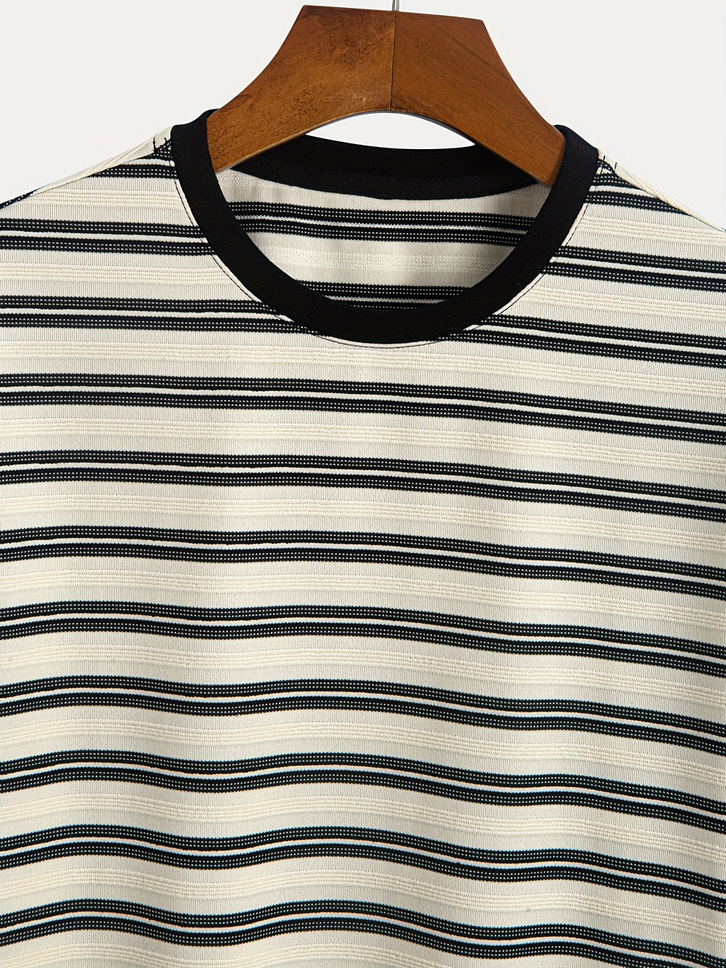 1pc Men's Summer Knit Striped T-Shirt - Soft Breathable Fabric, Classic Round Neck Short Sleeve, Regular Fit for Casual & Outdoor Wear, Multi-Color Striped Design, Daily Outfit, Lightweight Shirt, Basic Tee, Casual Attire - Milky