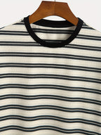 1pc Men's Summer Knit Striped T-Shirt - Soft Breathable Fabric, Classic Round Neck Short Sleeve, Regular Fit for Casual & Outdoor Wear, Multi-Color Striped Design, Daily Outfit, Lightweight Shirt, Basic Tee, Casual Attire - Milky