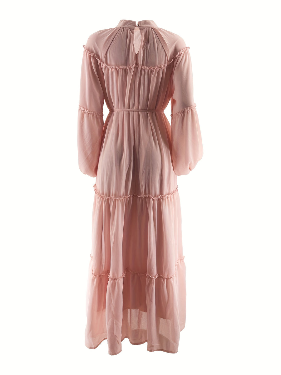 Women's Modest Muslim Elegant Maxi Dress with Belt - Long Dresses Suitable for Hajj, Umrah, Weddings & Daily Wear - - Modest Abaya Dress - Pink Color