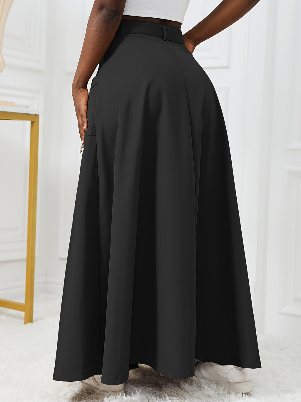 Street Style Women'S Front-Slit Zipper Utility Skirt Fashion Sensual Belt Utility Long Skirt Apron Skirt - Black