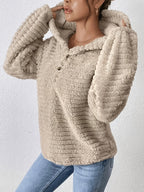 Women's Casual Hooded Plush Sweatshirt, New Autumn/Winter Collection, -Lined Warm Outerwear, Solid Color - Apricot