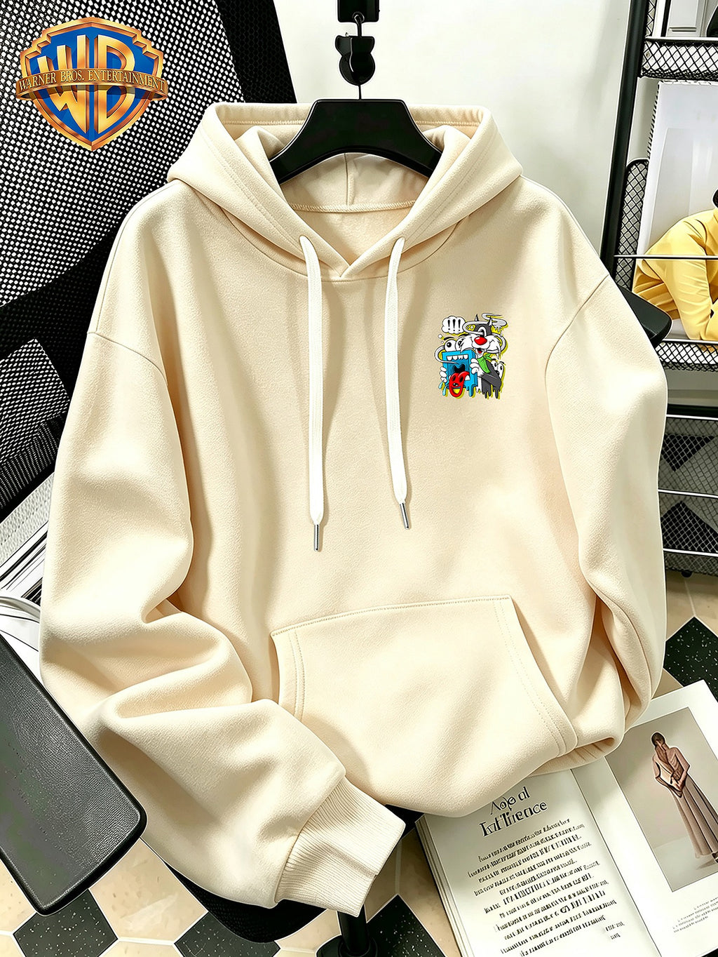Halloween/Back to School/Date Night/Father'S Day Gift Choice - Sassy Cat Trendy Graffiti Double-Sided Print Hoodie - Men'S Essential with Pockets And Drawstring Hood, Ideal for Warmth, Perfect for Casual Wear Or Outdoor Activities - Unisex - Apricot