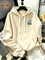 Halloween/Back to School/Date Night/Father'S Day Gift Choice - Sassy Cat Trendy Graffiti Double-Sided Print Hoodie - Men'S Essential with Pockets And Drawstring Hood, Ideal for Warmth, Perfect for Casual Wear Or Outdoor Activities - Unisex - Apricot