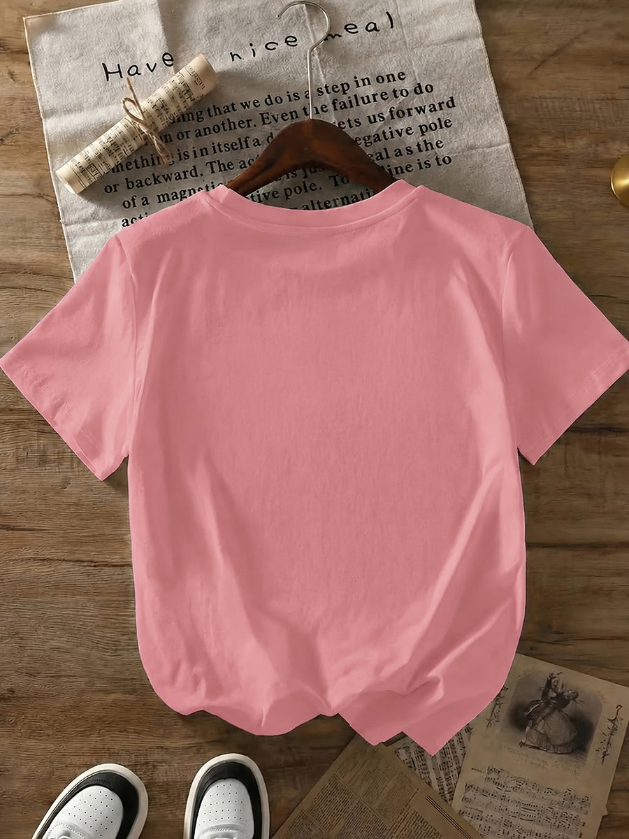 Women's High-Elastic Blouse T-Shirt Suitable for Café Visits, Picnic & Home Wear - Minimalist Smiling Face Print Round Neck Top, Machine Washable Non- Shirt for - Casual Outfits (Age-Reducing Versatile Wardrobe Staple) - Peach