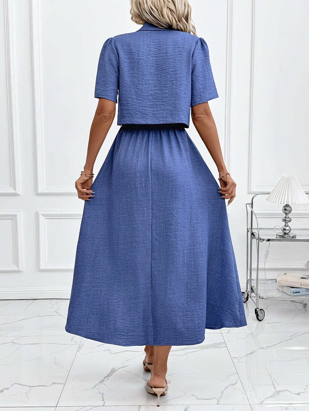 Women's New Elegant Shirt and Slip Dress 2pcs Set, Suitable for Commuting and Various Occasions, Vacation Wear - Blue