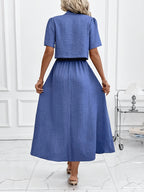 Women's New Elegant Shirt and Slip Dress 2pcs Set, Suitable for Commuting and Various Occasions, Vacation Wear - Blue
