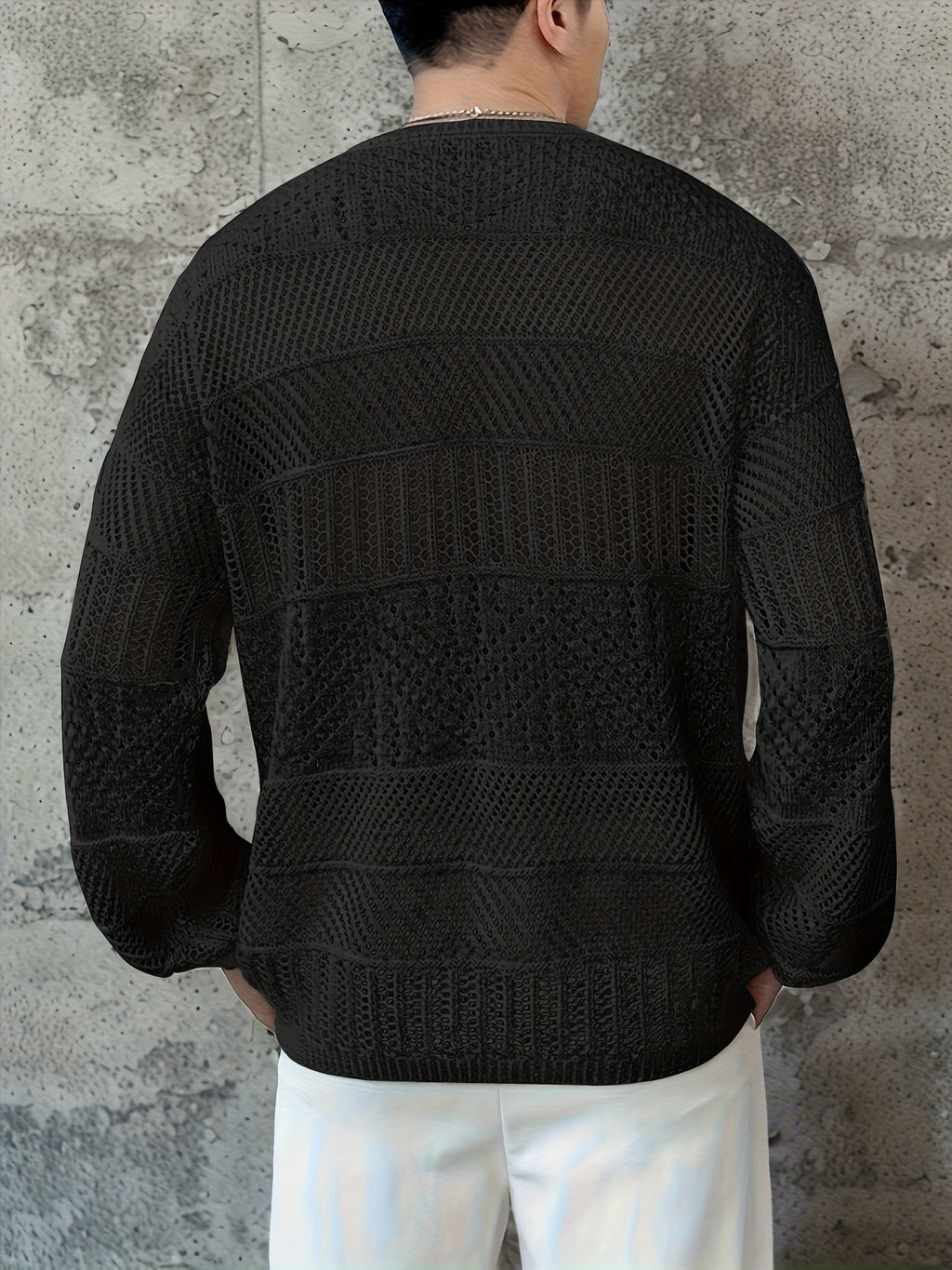 Men's Casual Fashion Hollow-Out Knit Sweater - Black