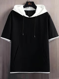 Hooded Short-Sleeved Solid Color Casual Pocket Men'S T-Shirt - Black