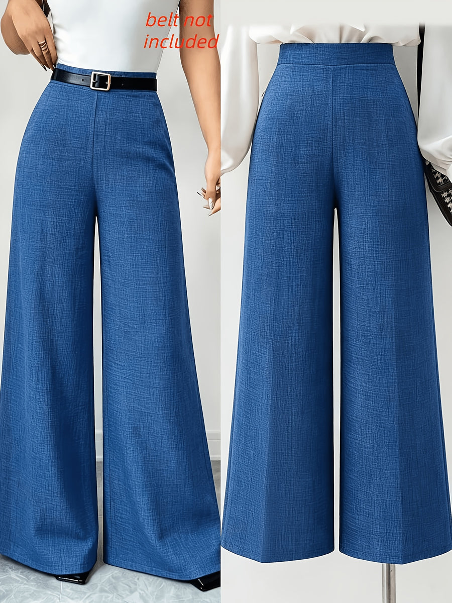 1pc Elegant Women's Solid Color Elastic Waist Casual Loose-fit Wide-leg Pants, Belt Not Included ASD1 - Blue