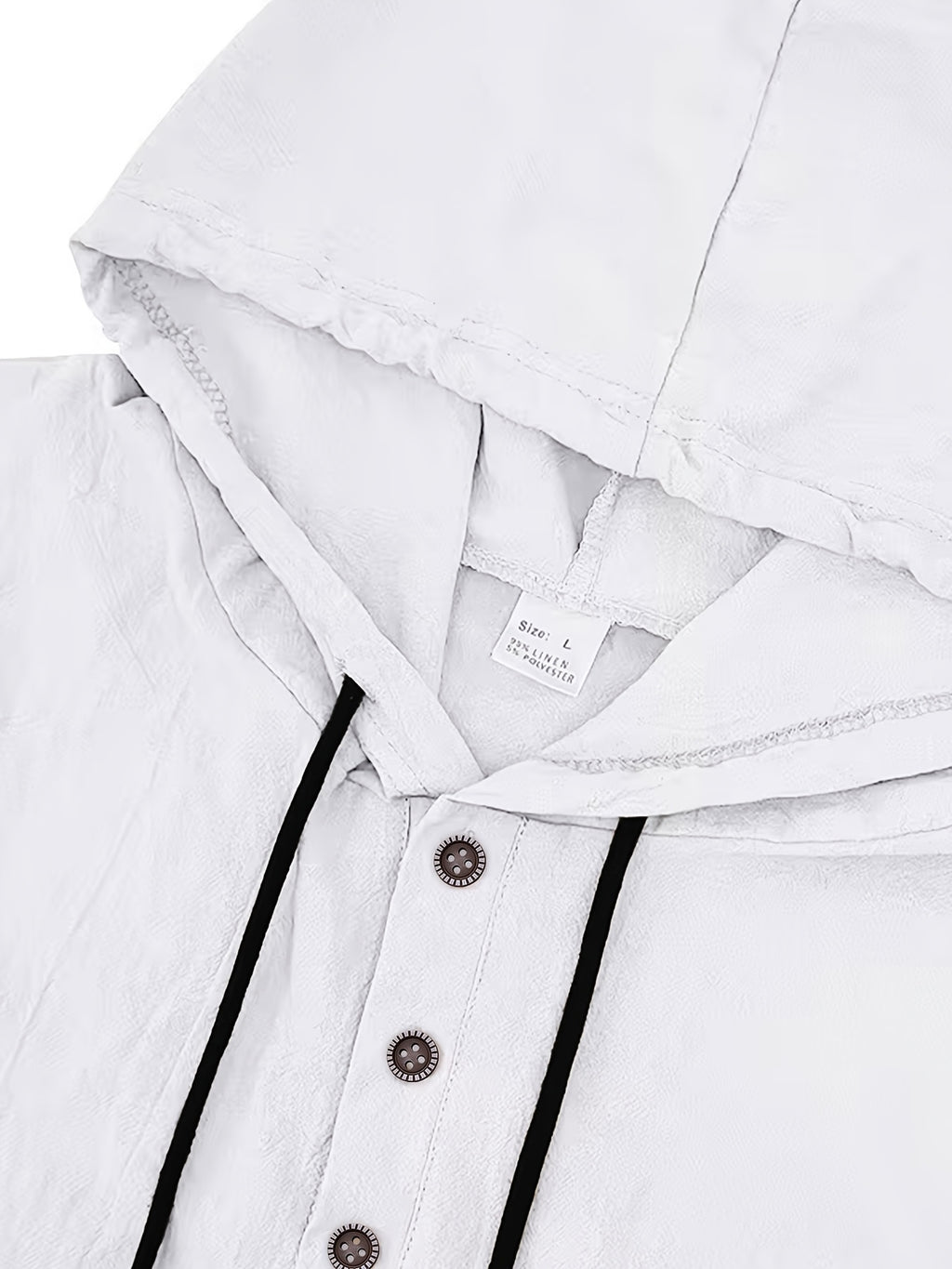Men's Two-pc Linen Hooded Short-Sleeve Summer Solid Color Beach Vacation Loose Fit Casual Shirt - White+White