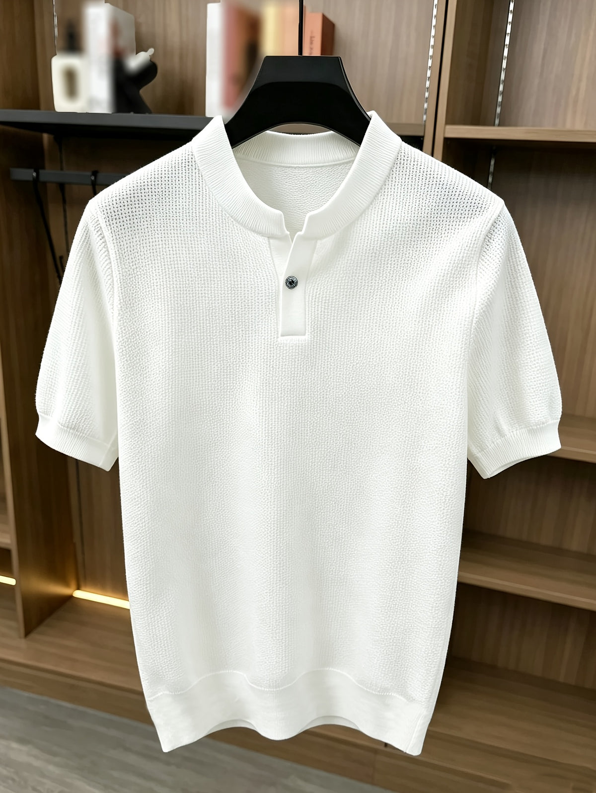Men'S Knit Pullover Shirt Summer Stock High-End Western Fashion Short Sleeve Commuter Solid Color T-Shirt Top - White