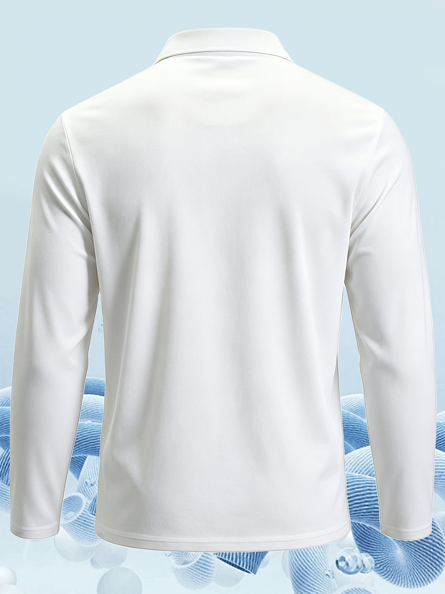 3pcs Men'S Long Sleeve Polo Shirt with Chest Pocket Design, Solid Color Quick-Dry Breathable Golf Polo Shirt, Soft And Smooth, Suitable for Spring And Autumn Wear, Lightweight Daily Commuting, Outdoor Sports, Business Basic Clothing - Black+White+Grey