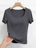 Women'S Short-Sleeve U-Neck T-Shirt for Summer, Stylish And Fitted Base Layer - Dark Gray