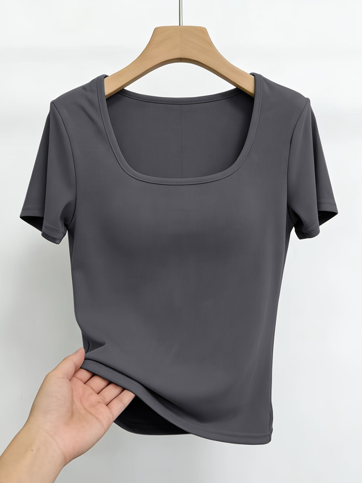 Women'S Short-Sleeve U-Neck T-Shirt for Summer, Stylish And Fitted Base Layer - Dark Gray