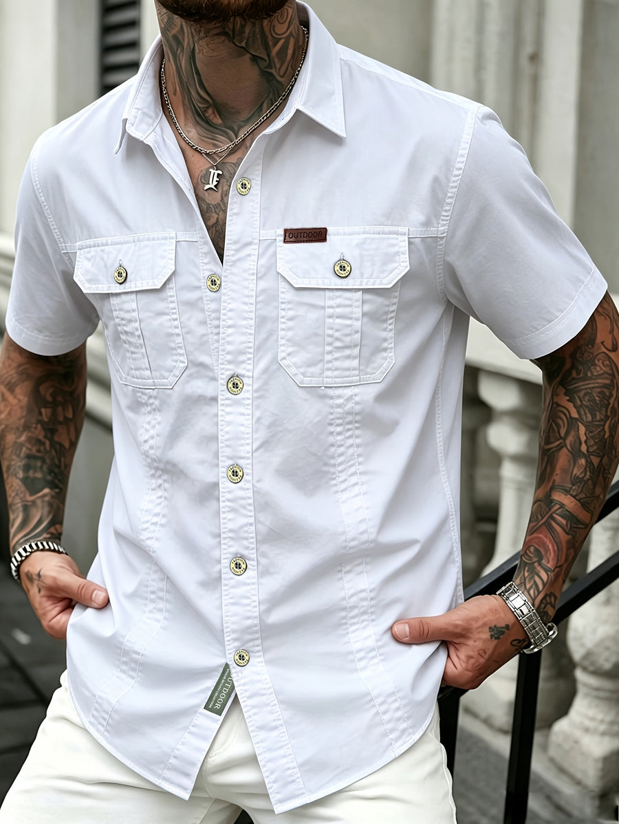 Men'S Summer Cool Shirt Top - Casual, Versatile, Sweat-Absorbent And Quick-Dry Short Sleeve Shirt. Fashionable And Trendy Men'S Clothing. Suitable for Daily Workwear, Outings, Shopping, Vacations, And Leisure Activities - White