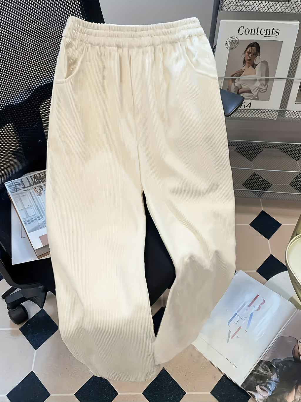 Women's Elegant High-Waisted Elastic Wide-Leg Pants - Structured Tapered Trousers for Casual to Formal Occasions, All-Season Work Pants, Machine Washable Non-Stretch Fabric, Comfortable and Stylish, Suitable for All Seasons, Ideal for Casual - Beige