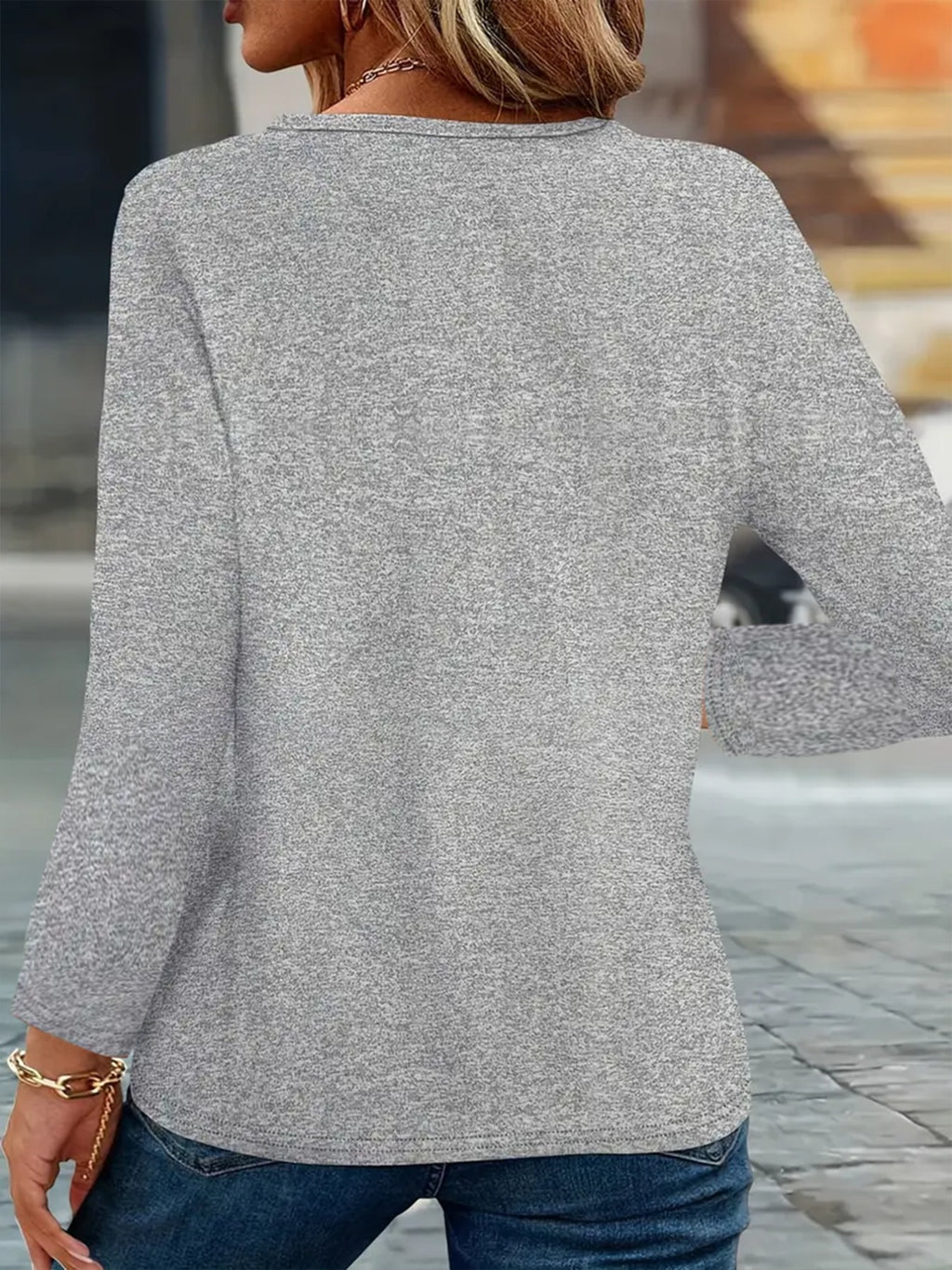 1pc Petal Pattern Striped Print New Y2K Style Women'S Elegant Autumn Winter Casual Athletic Long Sleeve Single Sleeve Comfortable Breathable Top - Light Grey
