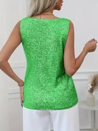 Sequin V-neck Vest, Elegant and Sexy Sleeveless Top, Suitable for Summer and Spring, Women's Clothing - Emerald Green