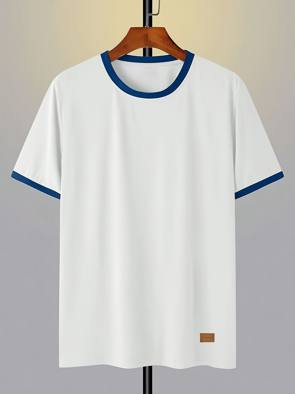 100%, Men'S Knitted Color-Block Round Neck Short-Sleeve T-Shirt, Summer Global All-Season Base Layer Factory Made Men'S Comfortable High-Fit Rate Casual Sports Contrast Patchwork Top - White Fight Blue