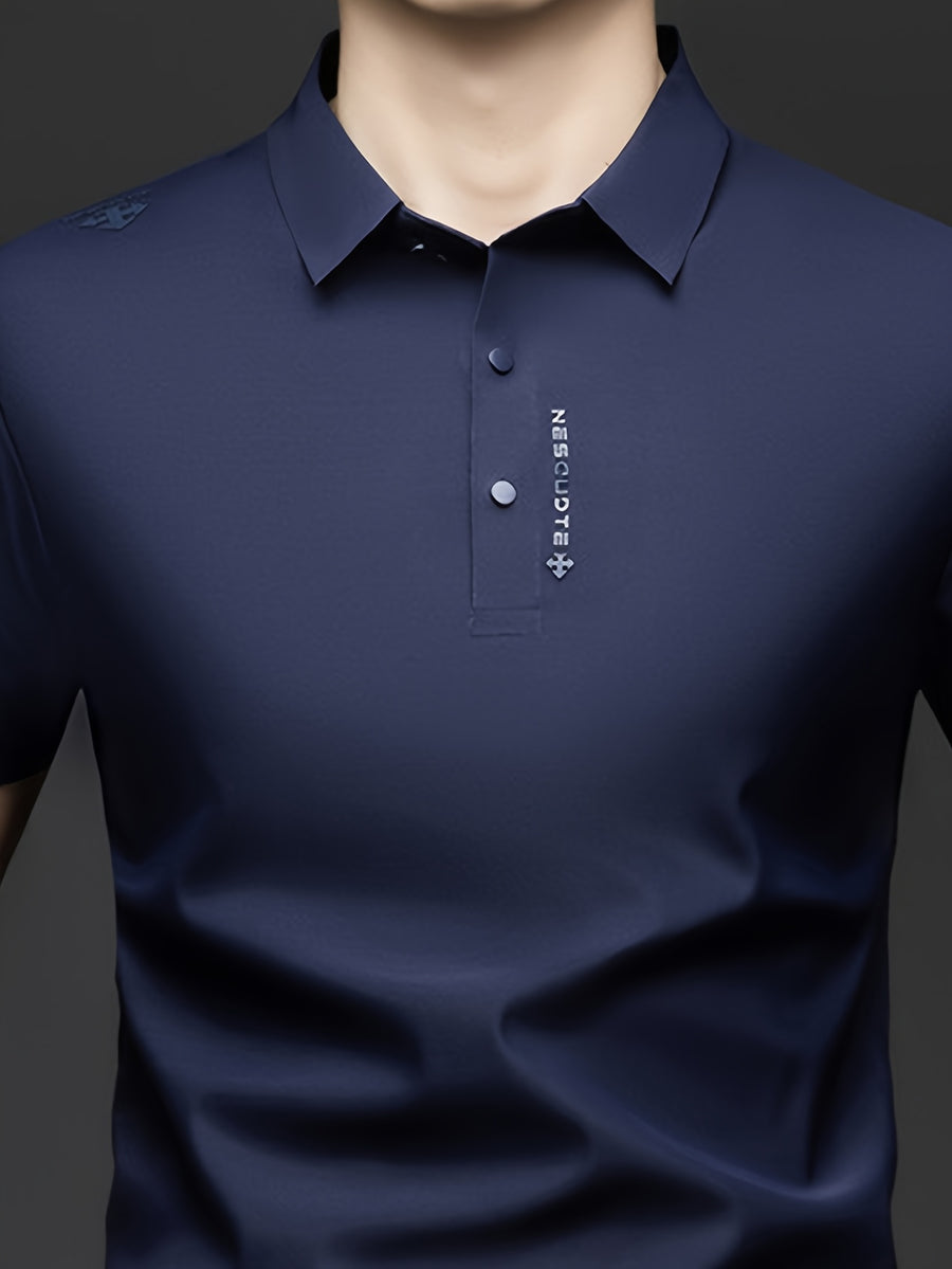 Men'S Summer Short Sleeve Polo Shirt, 3D Structured Collar, Durable And Non-Collapsing, Neckline And Shoulder Line Shaping, Moisture Wicking And Breathable, Non-Sweaty for Long Sitting - SINBOS - Navy Color