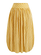 Women's French-Style Plaid Casual Ruffle Hem Drawstring Versatile Skirt, Suitable for Dates, Beach, and Other Occasions - orange yellow