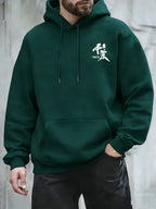 Men'S Japanese Samurai Kendo Warrior Hooded Sweatshirt | Casual Hooded, Heavy-weight, Slight Stretch Fabric, Geometric-pattern, Perfect for Spring/Fall - Dark Green
