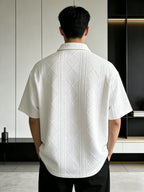 Men'S Summer New Premium Loose Short Sleeve Half-Zip Collar Polo Shirt Jacquard Short Sleeve T-Shirt - White