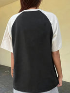 Women'S Fashion Letter Print T-Shirt, Round Neck Contrast Design, Suitable for Casual Outings - Mixed Color 1