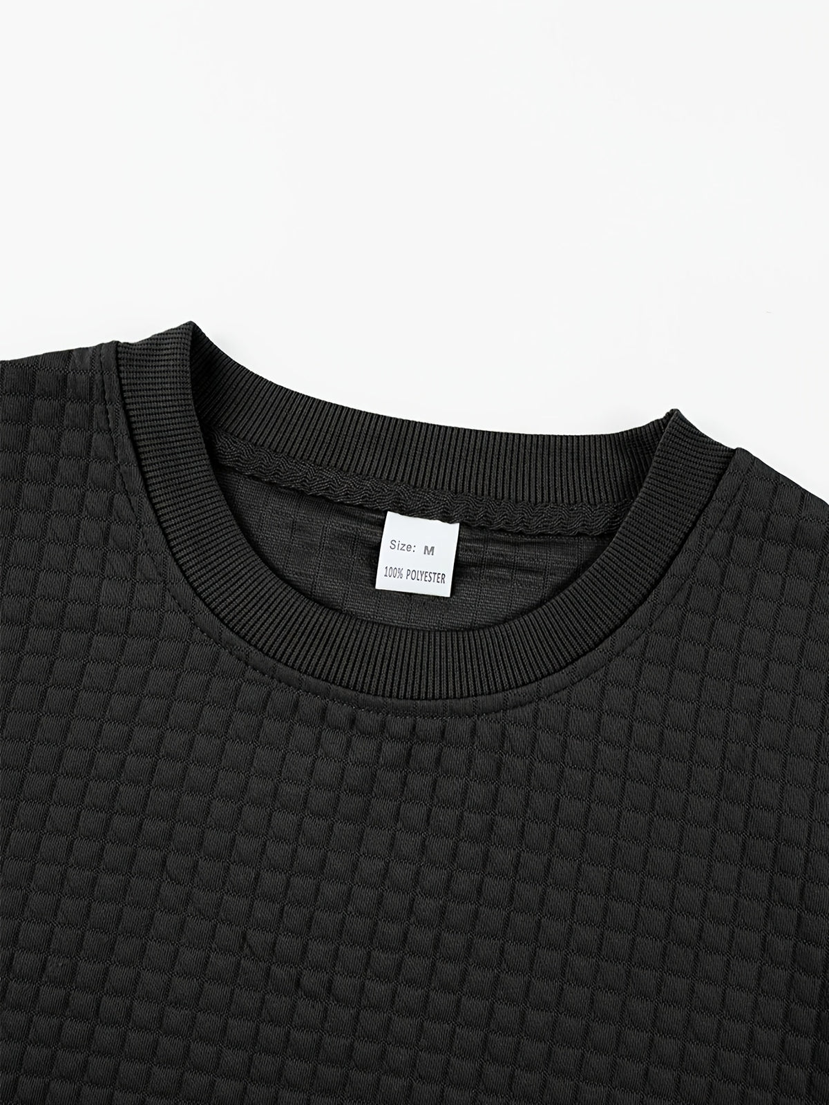 Men'S Waffle Knit T-Shirt, a Short Sleeve Crew Neck Casual Summer Top Featuring Premium Handcrafted Fashion Labeling. Made from Textured, Breathable Fabric with a Soft And Lightweight Feel, Offering a Comfortable Slim-Fit Design - Black