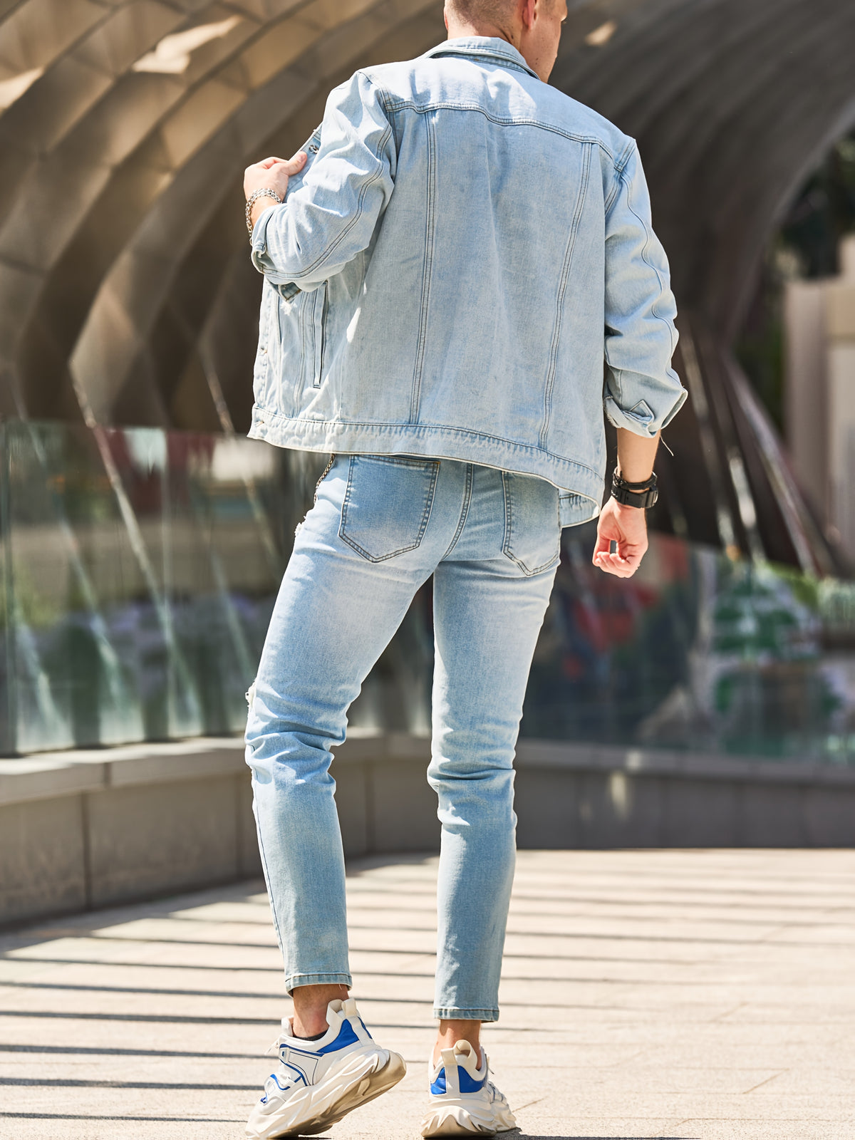 Men'S Denim Jacket Light-Colored Western Fashion Versatile Top Coat - Light Blue