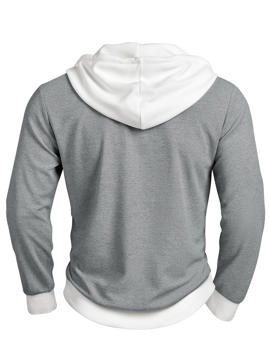 Men's Fall Winter Henley Shirt - Button-Front Placket Long Sleeve Sweater, Machine Washable Casual Button-Up Top for Everyday & Formal Outfits - Elegant Office Party Shirt, Textured Waffle Fabric - Light Grey