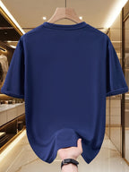 Men'S American Retro Letter Print New Arrival Comfortable Fashion Casual T-Shirt, Easy Care, Business Casual Style, Breathable, Comfortable, Ideal Top for Outdoor Sports - Navy Color