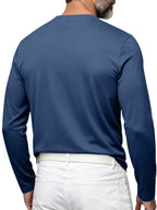Vintage Men'S Henley Long Sleeve T-Shirt, Loose Stretch Lightweight Top with Pocket, Casual Daily Commute Shirts for All Seasons - Denim Blue