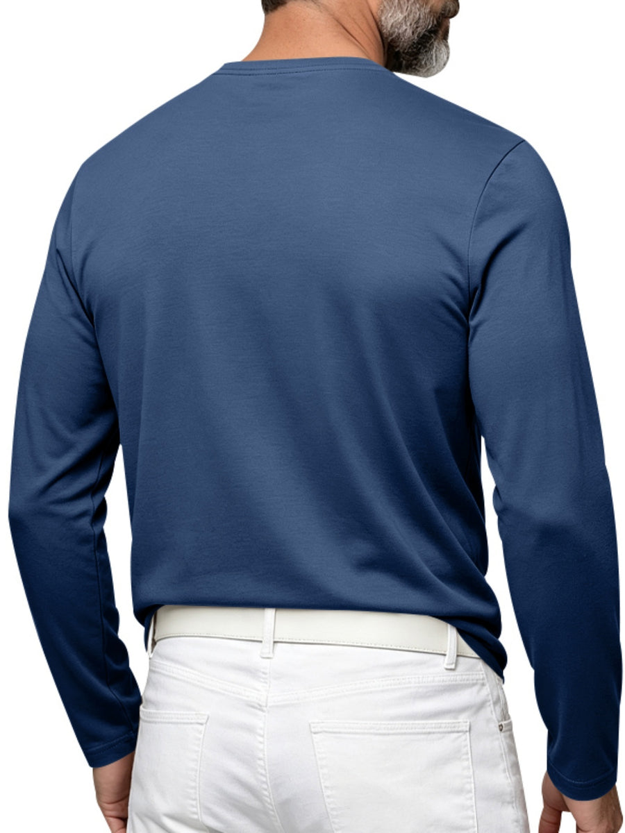 Vintage Men'S Henley Long Sleeve T-Shirt, Loose Stretch Lightweight Top with Pocket, Casual Daily Commute Shirts for All Seasons - Denim Blue