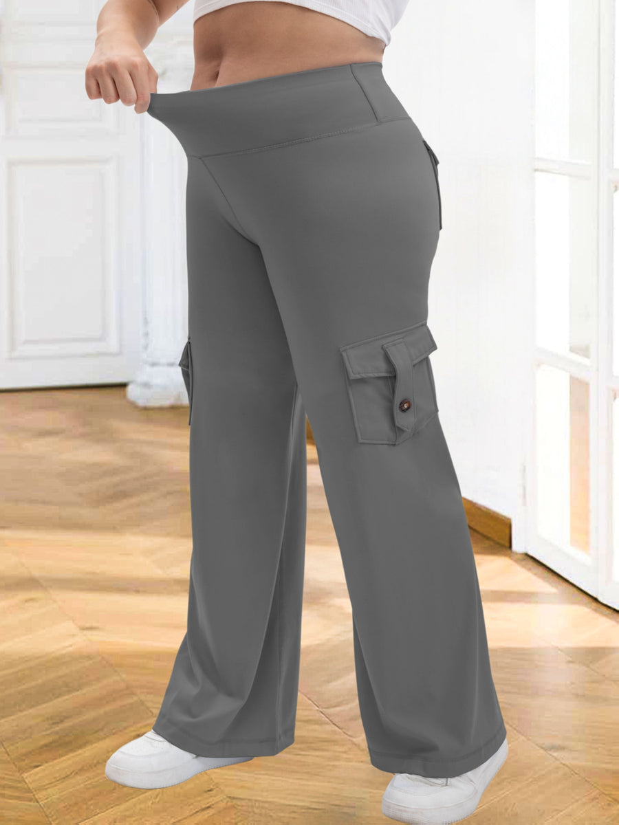 1pc Of Large-Size Women's Sports Wide-Leg Pants, Casual Home Wide-Leg Pants with 4 Strap Pockets, High Waist And Tummy Control, Moisture Wicking, Suitable for Outdoor Sports Fitness, Running Exercise, Daily Wear Women's Large-Size Trousers - Grey