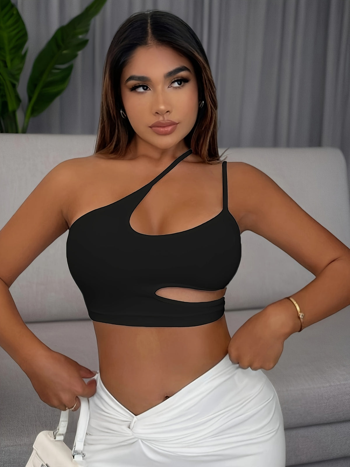 New Fashion Versatile Camisole Women'S Sexy Off-Shoulder Base Layer Street Casual Crop Spaghetti Strap Ladies Cami Top - Black