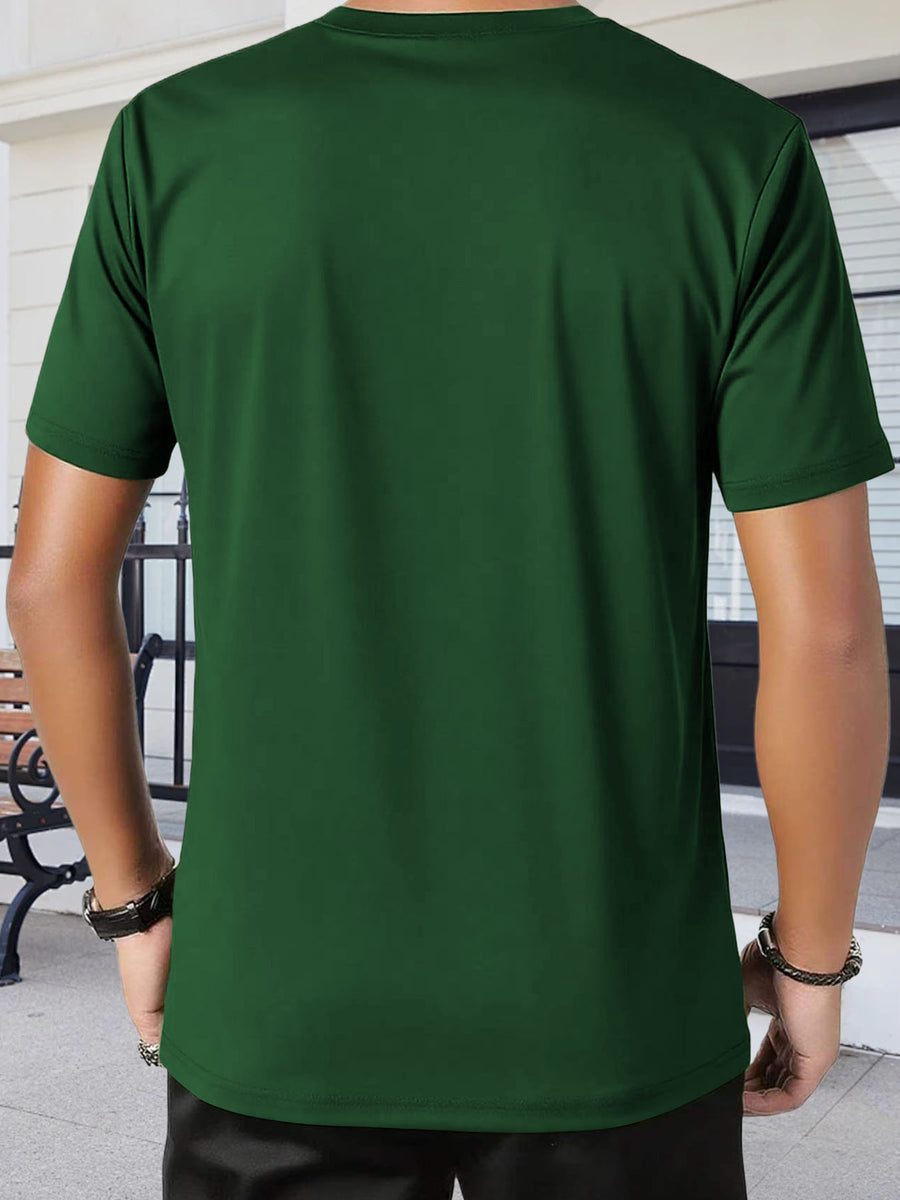 180g 100% Men's V-Neck Short-Sleeve Top, Casual T-Shirt, Solid Color Base Layer, "5-work" Summer All-Season Base Layer, Factory-Made for Men, Comfortable, High Quality, High Fit Rate, Casual Sportswear - Green