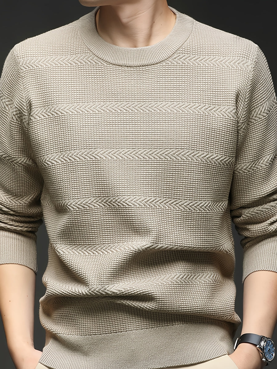 Men'S Round Neck Arrow Jacquard Knit Sweater, Non-Tight Fit, Suitable for Daily Commute And Casual Wear. Layering with Shirt Or Single Wear - SINBOS - Apricot