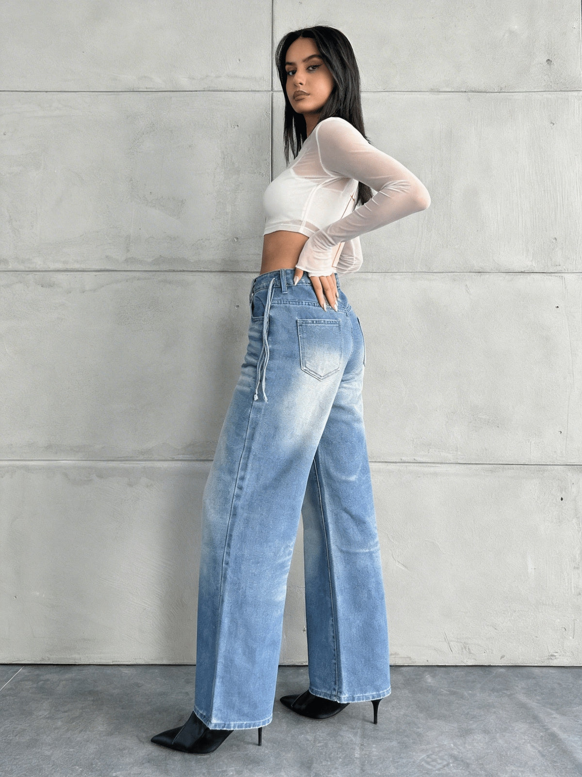 Women'S Casual Straight-Leg Loose Jeans with Pockets, Fashionable Straight-Leg Jeans, Washed Loose Denim, Vintage Casual Style, Wide-Leg High-Waist Suitable for Daily Wear, Comfortable, Suitable for All Seasons - Sky Blue