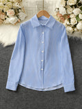 Elegant Special Edition Women's Striped Print Shirt - Long Sleeve Button- Shirt with Classic Collar, Suitable for Office, Commuting, or Formal Events, Office Attire, Sophisticated Casual - Mixed colors