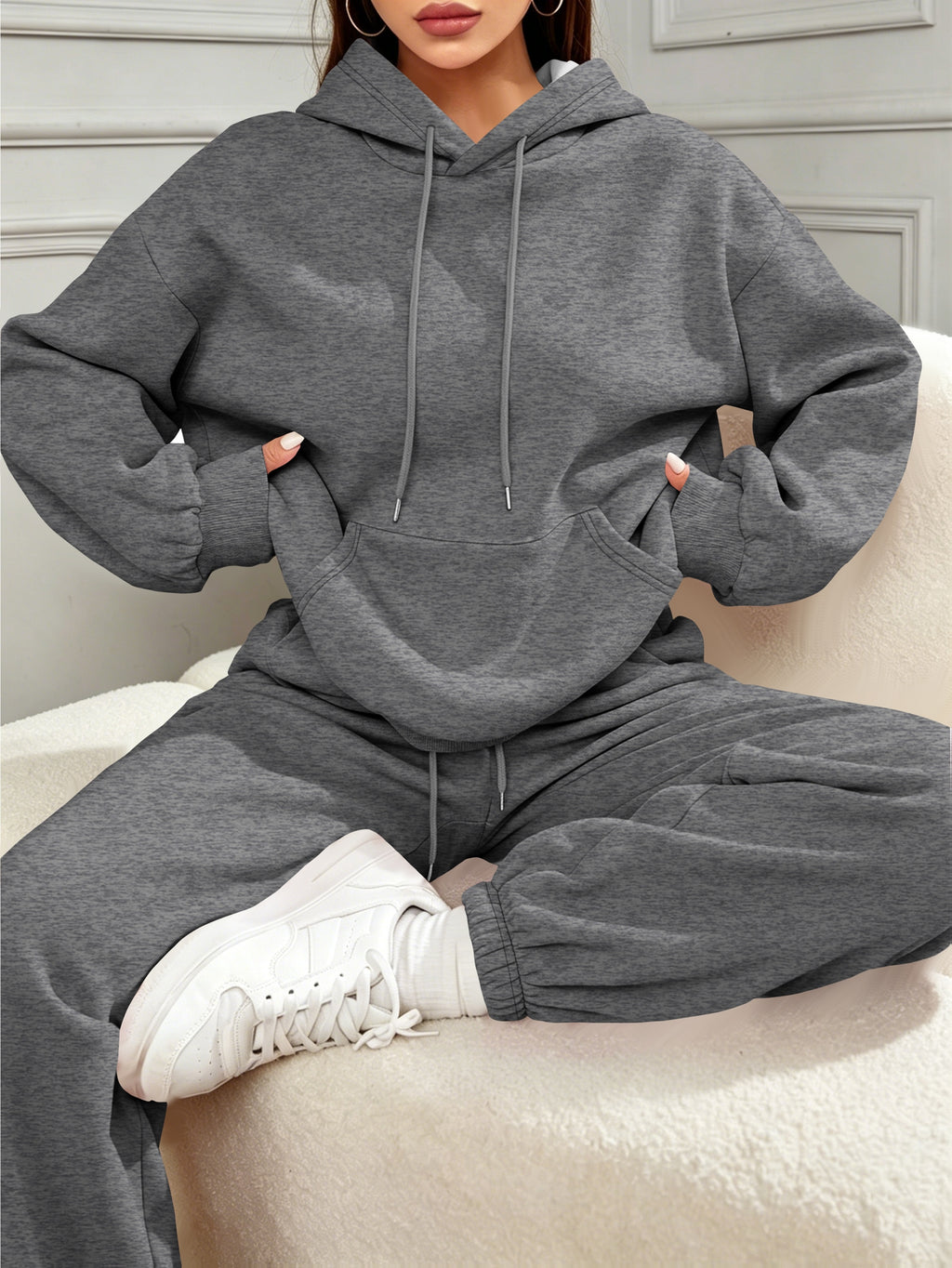 Halloween New Cross-Border Fashion Casual Vacation Set for Women, Autumn/Winter Sweatshirt And Sweatpants with Pockets, Women'S Foreign Trade Fashion, Autumn/Winter Essential Women'S Easy Sweatshirt Set, Pullover - Dark Gray