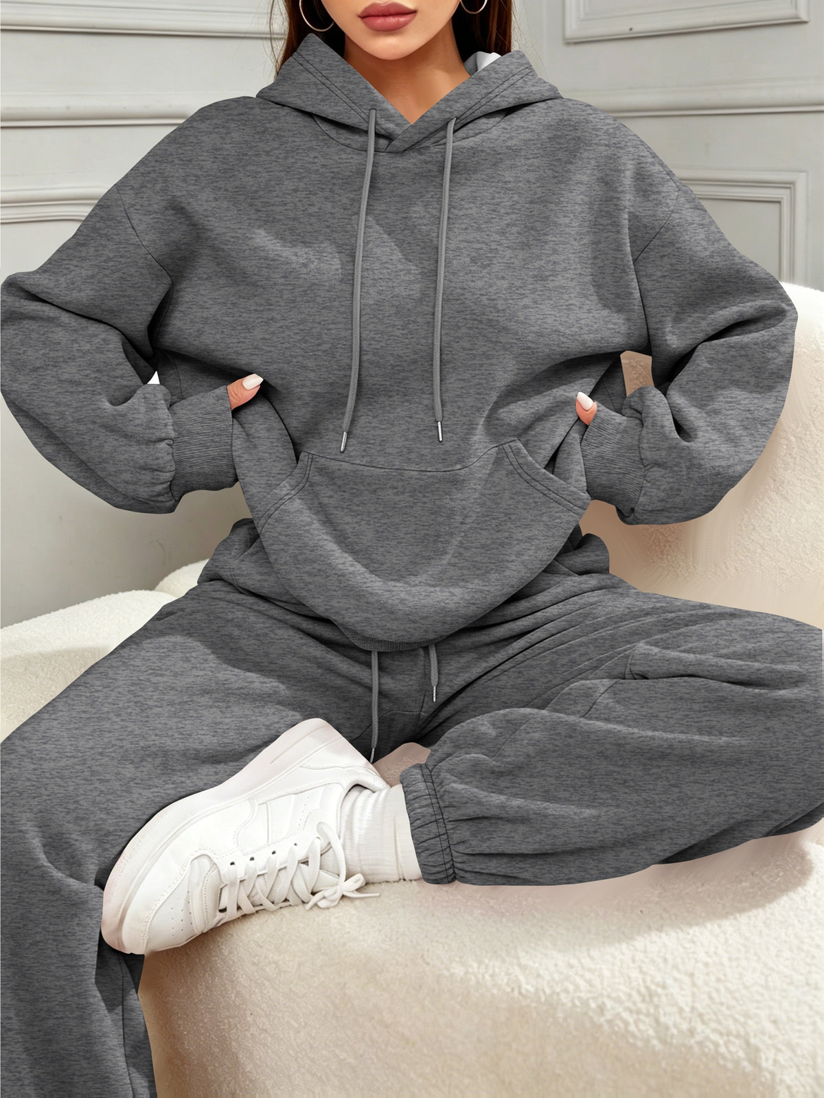 Halloween New Cross-Border Fashion Casual Vacation Set for Women, Autumn/Winter Sweatshirt And Sweatpants with Pockets, Women'S Foreign Trade Fashion, Autumn/Winter Essential Women'S Easy Sweatshirt Set, Pullover - Dark Gray