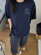 Women's Short-Sleeve T-Shirt, Summer Designer Cartoon Print Short-Sleeve T-Shirt, Pure Short-Sleeve T-Shirt Top, Base Layer Top #3333 - Navy Color