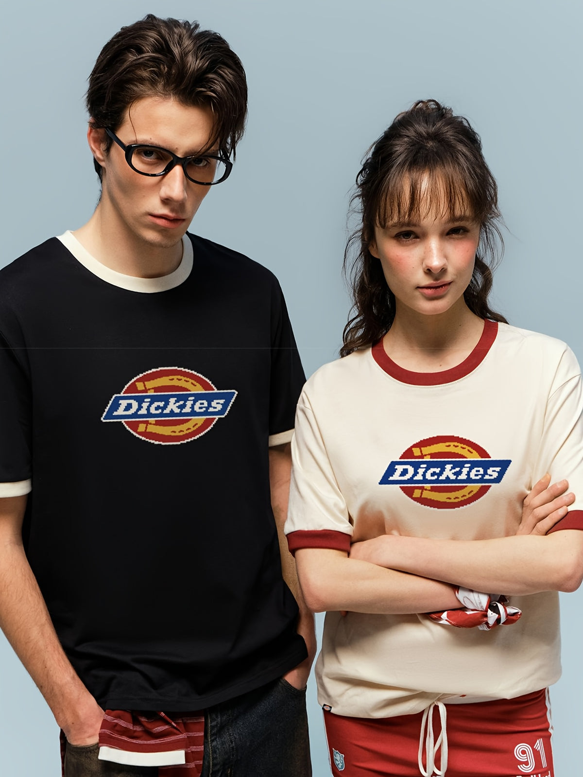 Pear Sheng Dickies International Brand Fashion Short Sleeve [Dickies] Men'S Color-Block Collar Short Sleeve T-Shirt 26 Summer New Loose Large Size Heavyweight Pure Short Sleeve Men'S T-Shirt - heather grey
