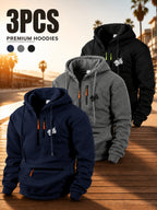 Men'S Hoodie Multi-Zipper Pocket Design Graphic Print Casual Streetwear Fall Winter 3pcs Set - Navy Blue + Dark Gray + Black