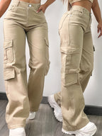 Street Commuter Distressed Multi-Pocket Cargo Pants for Outing, Home, and Casual Wear - Khaki