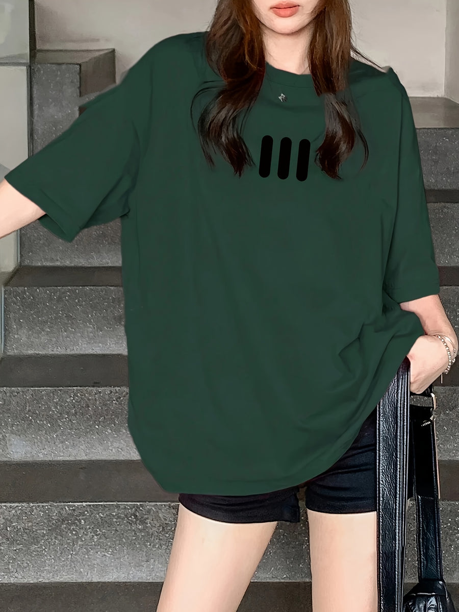 Vintage Fashion Short Sleeve T-Shirt for Women, Summer Cartoon Print Short Sleeve T-Shirt, Pure Short Sleeve T-Shirt Top, Unique Design Niche Chic Loose Fit Top Base Layer #3333 - Dark Green